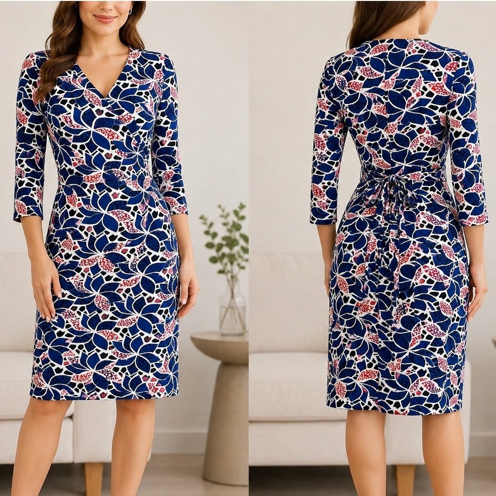 Diane von Furstenberg Wrap Dress Sz 8 Blue New Julian Two Floral Geometric